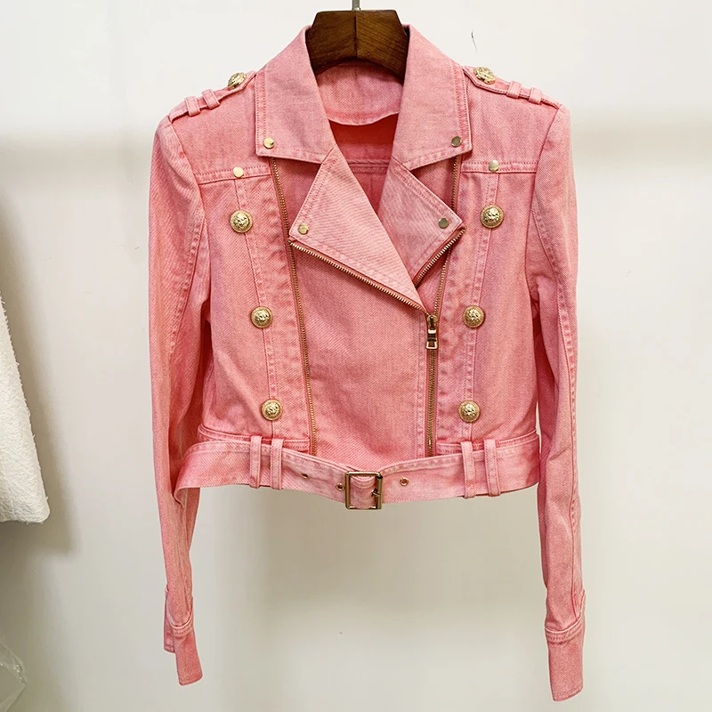 HIGH STREET Newest 2023 Designer Motorcycle Biker Jacket Women's Lion Buttons Zip Denim Short Jacket
HIGH STREET Newest 2023 Designer Motorcycle Biker Jacket Women's Lion Buttons Zip Denim Short Jacket