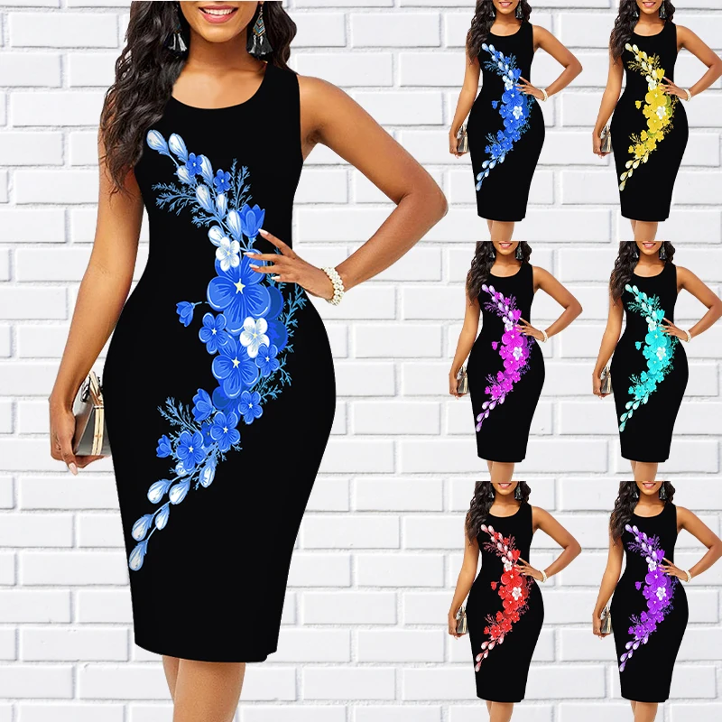 Ladies Beautiful Flower Print Dress Sexy Round Neck Sleeveless Waist Skirt Fashion Casual Street Trend Knee-Length Dress 2022
Ladies Beautiful Flower Print Dress Sexy Round Neck Sleeveless Waist Skirt Fashion Casual Street Trend Knee-Length Dress 2022