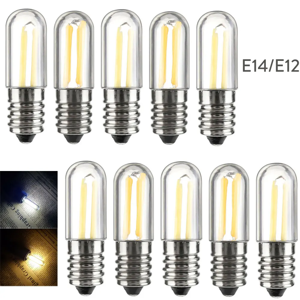 

10Pcs / lot Mini E14 E12 1W 2W 4W LED Fridge Freezer Filament Light COB Dimmable Bulbs Lamp Cold Warm White Lamps Lighting