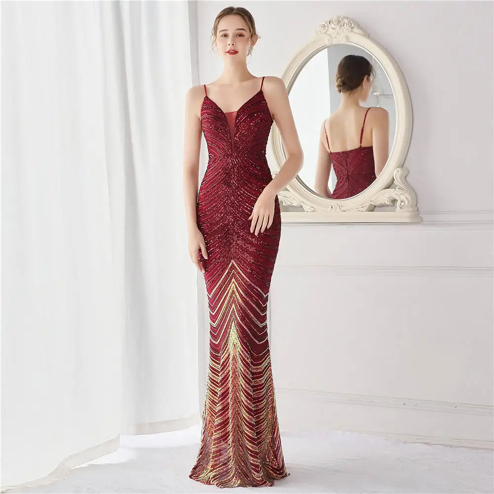 

Sequin Women Strap Long Prom Dress 2024 New inSexy V Neck Mermaid Evening Gowns Elegant Ladies Guest Wedding Party Maxi Dress