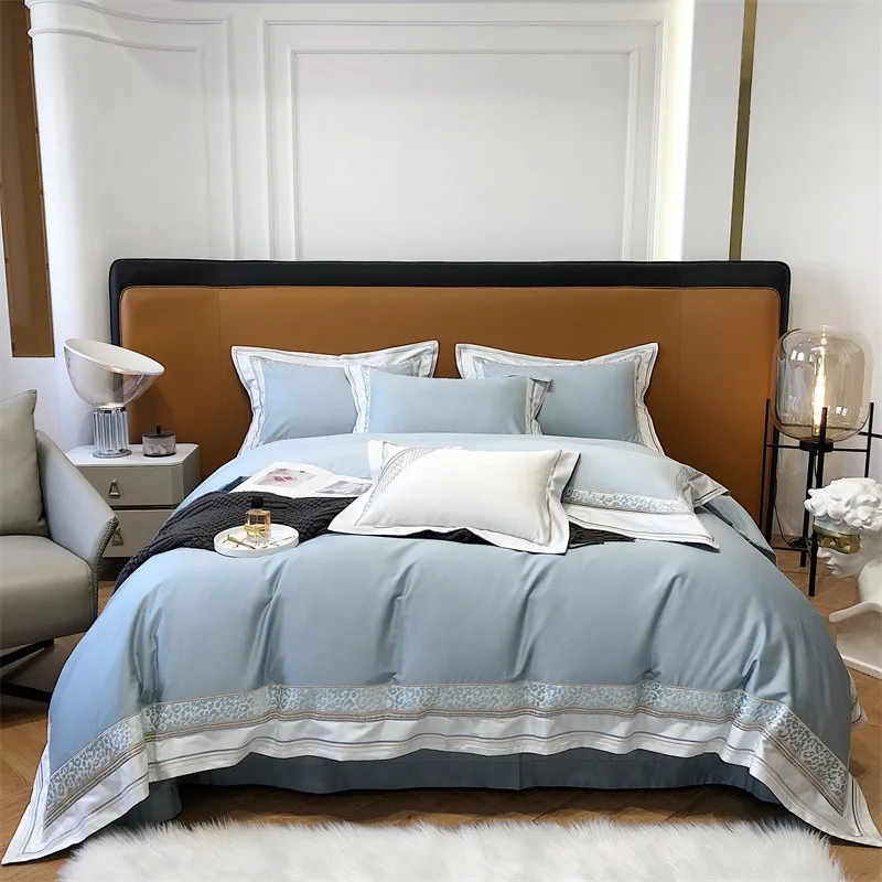100% Egyptian Cotton Ultra Soft Duvet Cover Set 4Pcs Leopard Feather Baby Blue Delicate embroidery Bedding Bed Sheet Pillowcases
100% Egyptian Cotton Ultra Soft Duvet Cover Set 4Pcs Leopard Feather Baby Blue Delicate embroidery Bedding Bed Sheet Pillowcases
