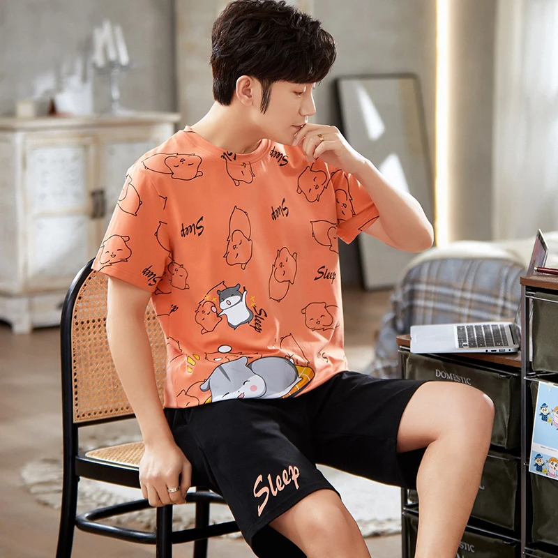 Cartoon Mens Nightwear Summer Comfortable Sleepwear Sleeping Tops Shorts 2 Pieces Pijamas Set Man Leisure Homewear Male Dropship
Cartoon Mens Nightwear Summer Comfortable Sleepwear Sleeping Tops Shorts 2 Pieces Pijamas Set Man Leisure Homewear Male Dropship