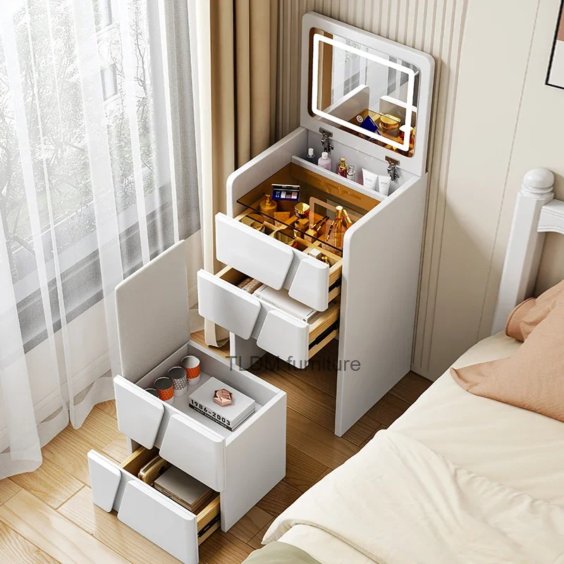 

Modern Bedroom Makeup Table White Cabinet Led Mirror Storage Vanity Set Modern Drawer Tavolo Trucco Nordic Furniture LJ50DT