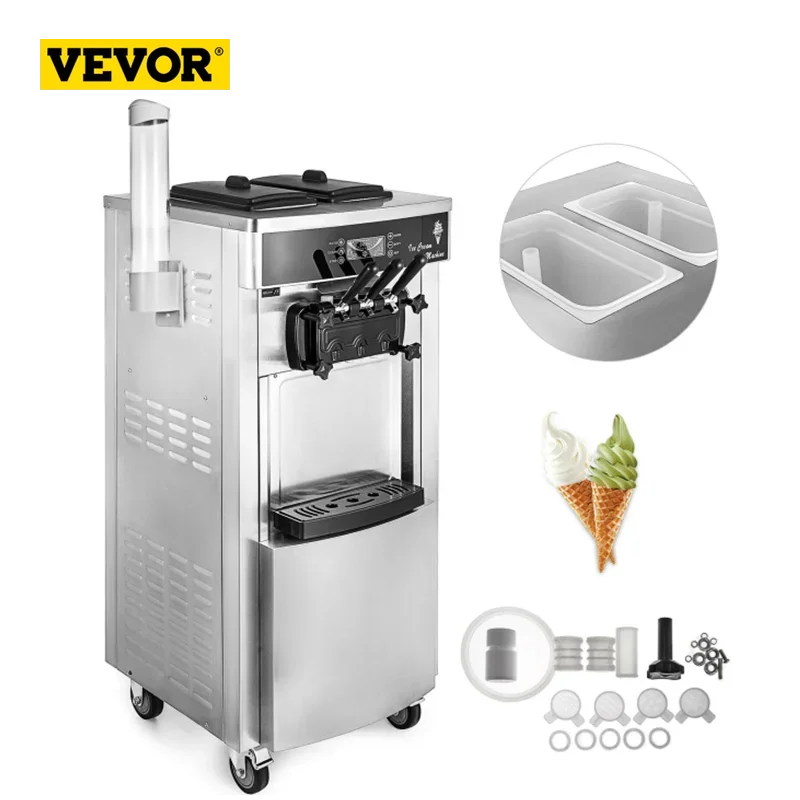 

VEVOR 2200W Commercial Stainless Soft Serve Ice Cream & Frozen Yogurt Maker Machine 3 Flavor