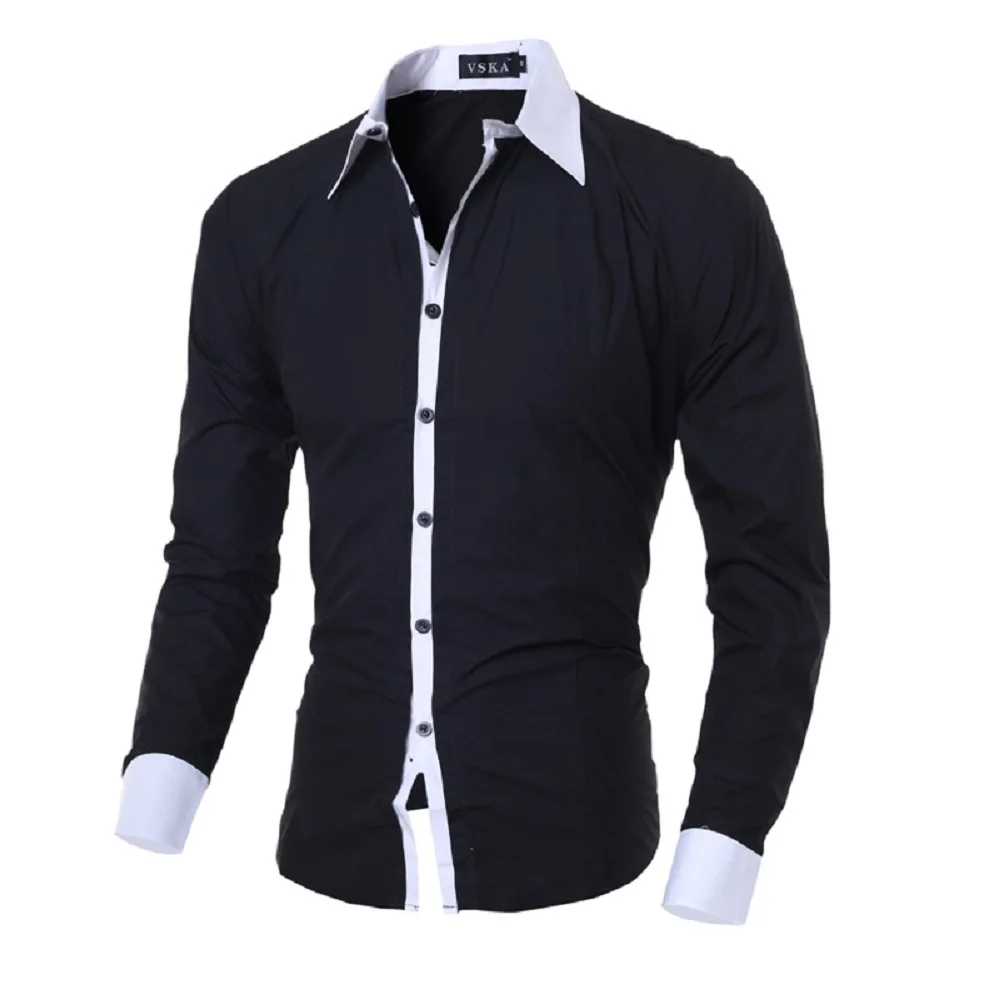 

Personality Tailoring Edging Contrast Color Square Collar Shirts Formal Social Dress For Mens Long Sleeve Clothes