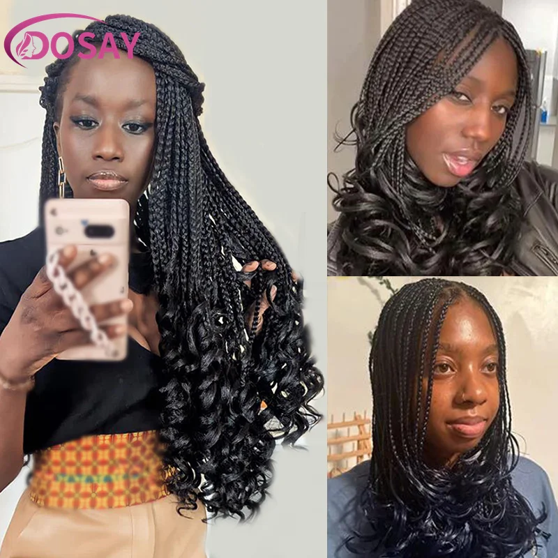 Synthetic Curly Braided Wigs 18" Goddess French Curls Short Box Braids Wig Black Woman Knotless Braid Transparent Full Lace Wigs
Synthetic Curly Braided Wigs 18" Goddess French Curls Short Box Braids Wig Black Woman Knotless Braid Transparent Full Lace Wigs