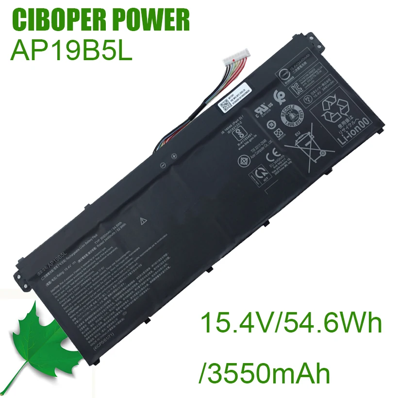 

CP Laptop Battery AP19B5L 15.4V/54.6Wh/3550mAh For Aspire A515-44-R5XW A515-43 Sf314-42 SP314-21N-R5FR A515-44-R5XW Vero AV15-51