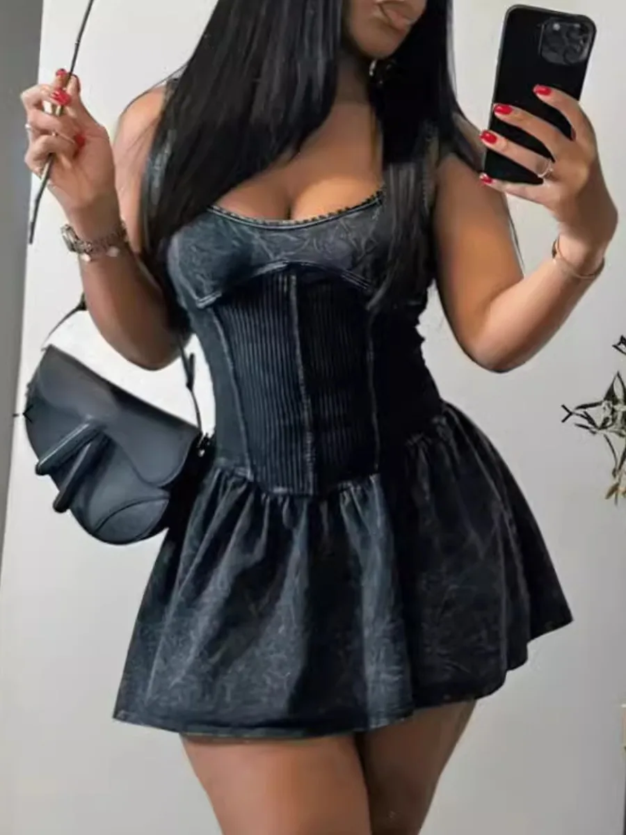 LW Imitation Denim Ruffle Design Cami Dress summer sleeveless mini dress vestido 2024 New Fashion Female Birthday Party Dress
LW Imitation Denim Ruffle Design Cami Dress summer sleeveless mini dress vestido 2024 New Fashion Female Birthday Party Dress