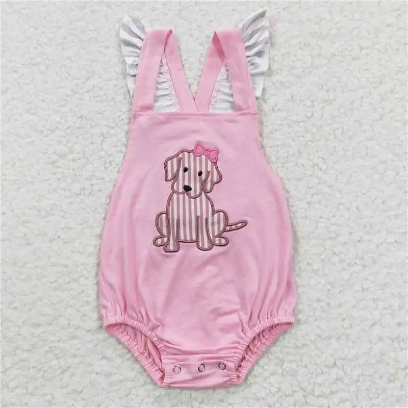 

new styles popular embroidery dog suits girls match boys outfits baby romper kids clothing boutique wholesale children's clothes