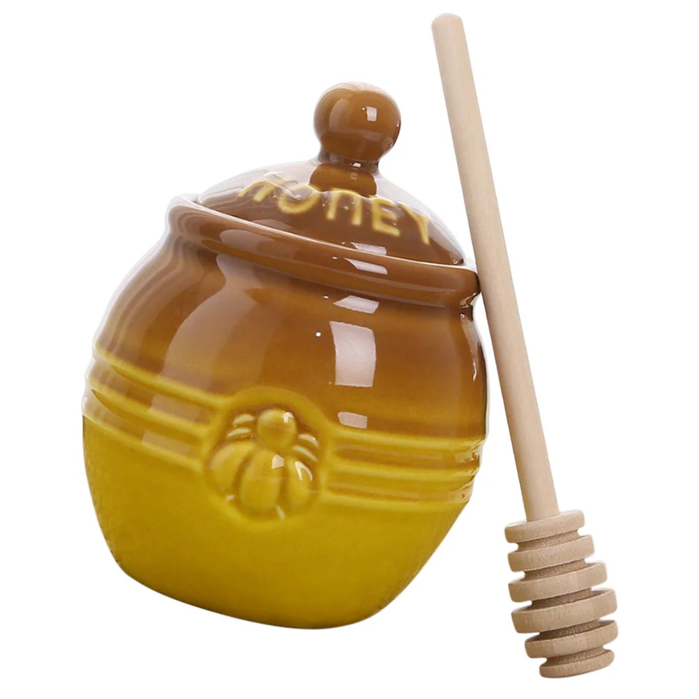 

Ceramic Honey Pot with Dipper and Lid Retro Honey Dispenser for Home Syrup Candy Jar and Tea Storage Canister