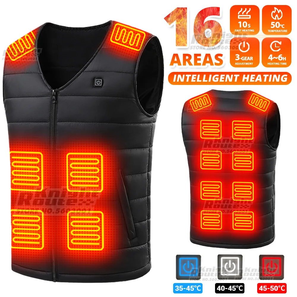 

16Areas Self Heating Vest Men's Heating jacket Thermal Women's USB Heated Vest Warm Casual Heated Vest Camping Sports Hiking NEW