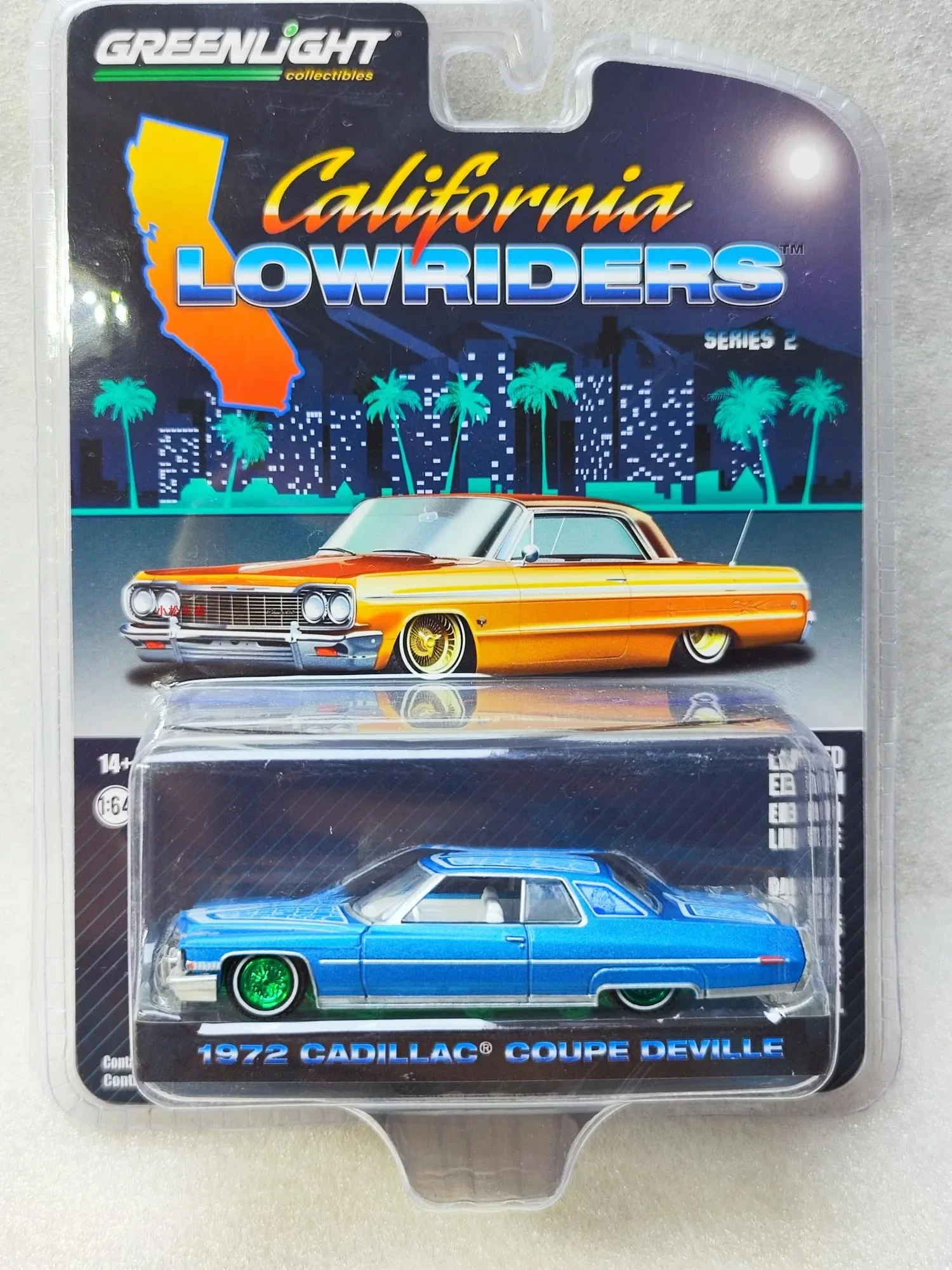 

1: 64 California Lowly 2 1972 Cadillac Coupe deVille - Customized Baby blue Green Machine Collection of car models