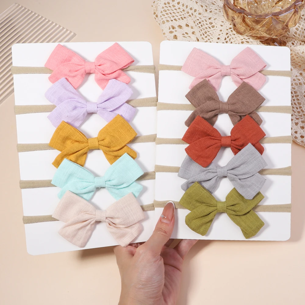 

5Pcs Solid Color Baby Bows Newborn Turban Set For Girls Elastic Nylon Headband Kids Hairband Headwear Toddle Hair Accessories