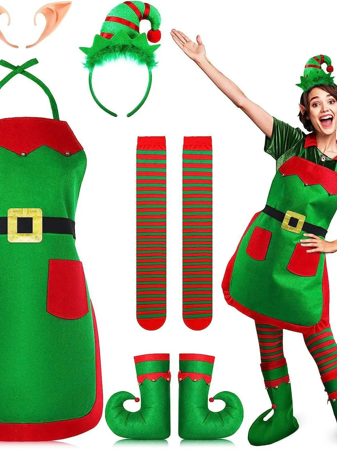 

Новый Зеленый Рождественский костюм Санта-Клауса для косплея, семейный фартук для кухни, костюм для ролевых игр