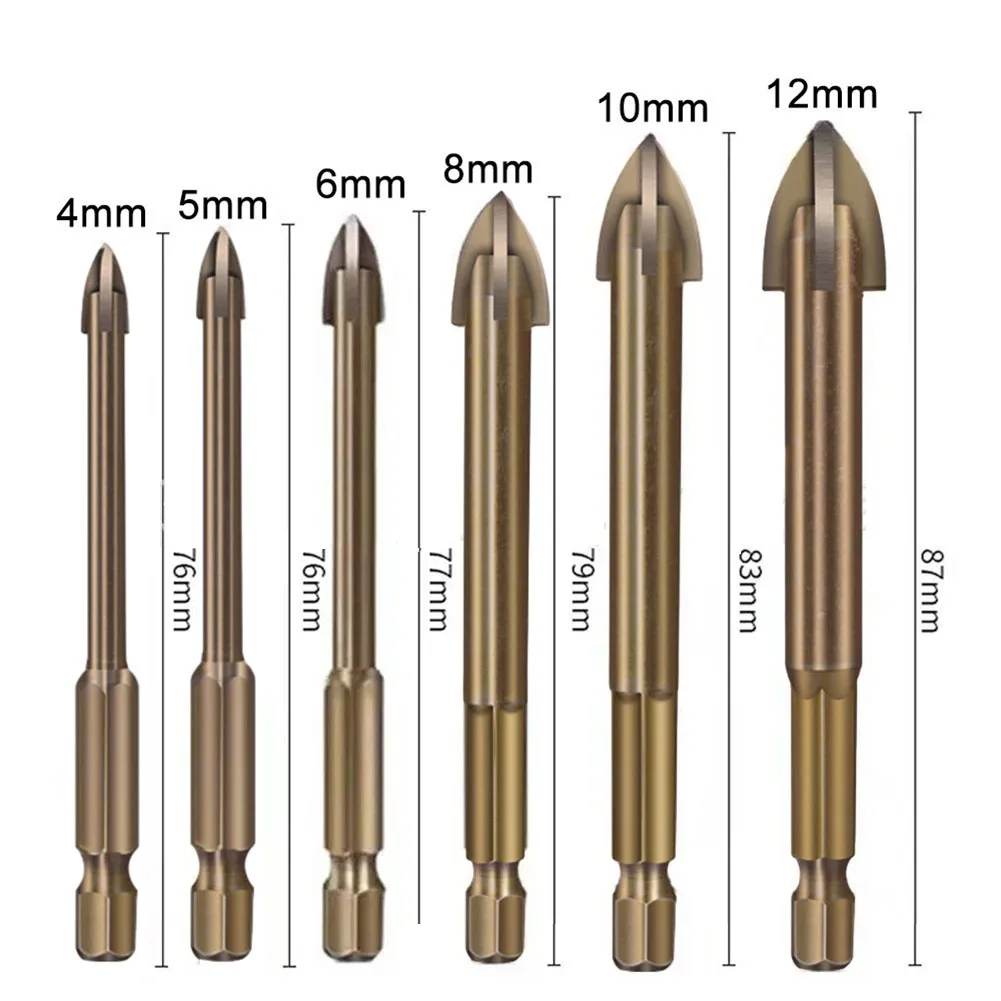 

Набор сверл из карбида вольфрама и стекла, комплект из 6 насадок из сплава и карбида с 4 режущими кромками, для плитки и стекла, с крестовой головкой