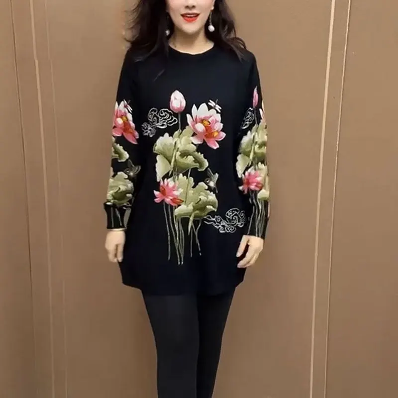 Female Clothing Floral Printed Pullovers Vintage Spring Autumn Casual Round Neck All-match Commute Long Sleeve Loose T-shirt New
Female Clothing Floral Printed Pullovers Vintage Spring Autumn Casual Round Neck All-match Commute Long Sleeve Loose T-shirt New