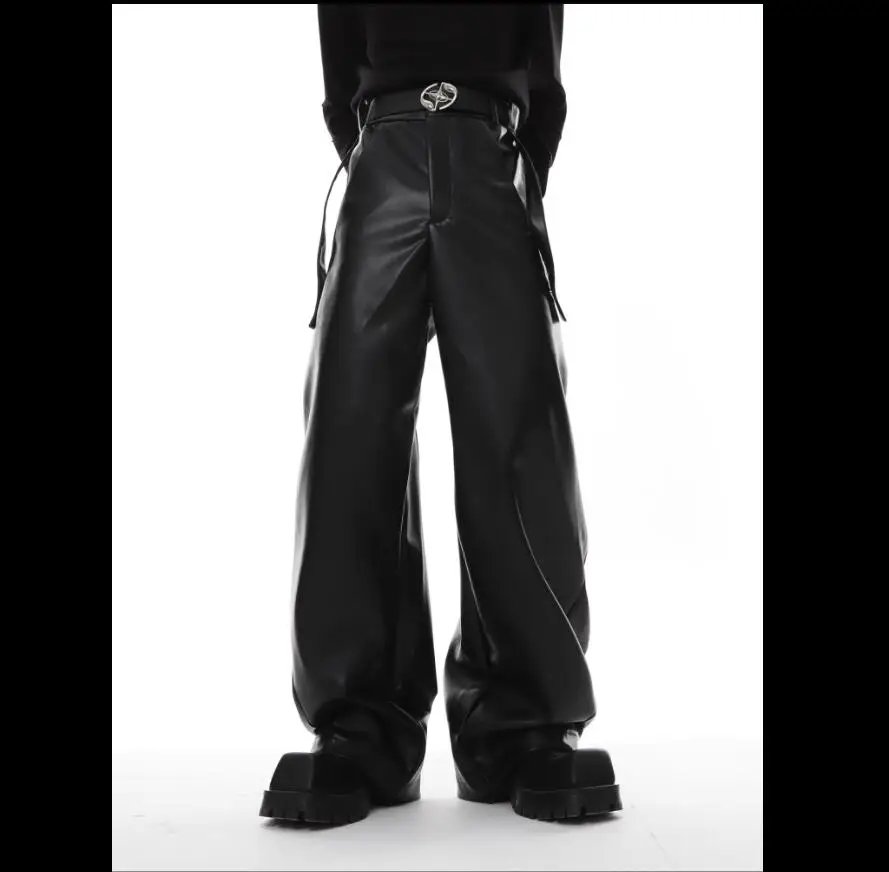 Early Autumn New Men Niche Design Sense Leather Trousers Ribbon Rivets Design Trend Wide-Leg Pants Mop The Floor Singer
Early Autumn New Men Niche Design Sense Leather Trousers Ribbon Rivets Design Trend Wide-Leg Pants Mop The Floor Singer