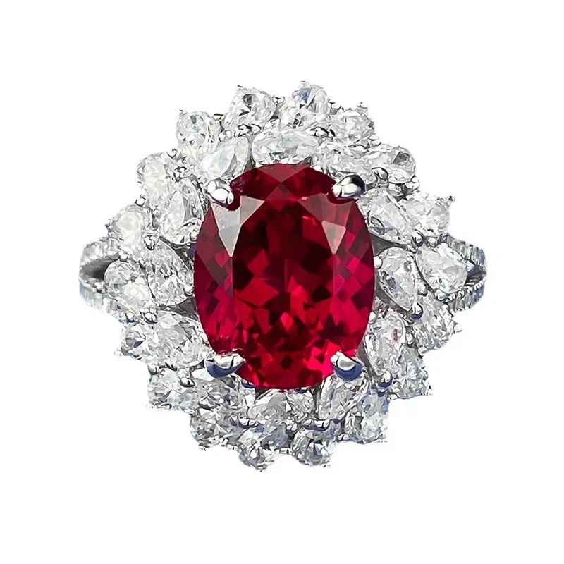 Spring Qiaoer 100% 925 Sterling Silver Oval 8*10MM Created Ruby High Carbon Diamond Gemstone Ring for Women Engagement Jewelry
Spring Qiaoer 100% 925 Sterling Silver Oval 8*10MM Created Ruby High Carbon Diamond Gemstone Ring for Women Engagement Jewelry