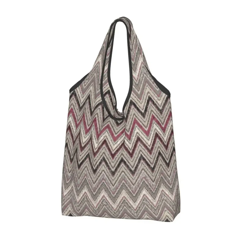 

Bohemian Zig Zag Chevron Groceries Shopping Bag Shopper Shoulder Tote Bags Large Capacity Portable Zigzag Chic Geometric Handbag