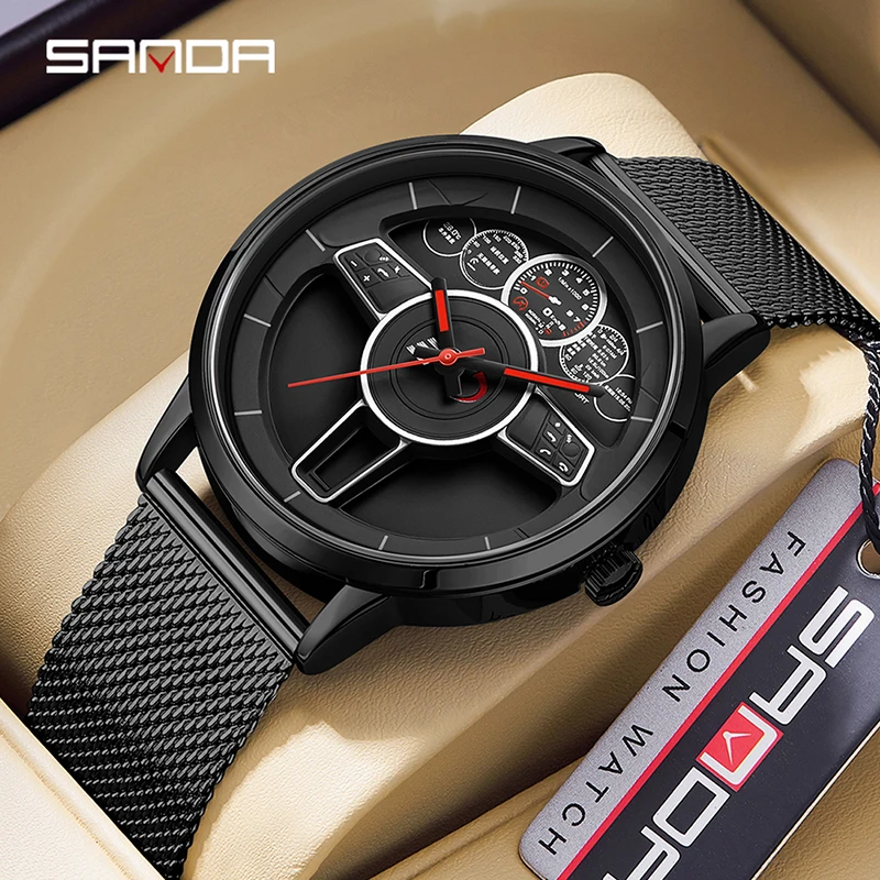 

Sanda 1139 повседневные Модные трендовые кварцевые мужские часы стальной/сетчатый ремешок деловые простые водонепроницаемые часы