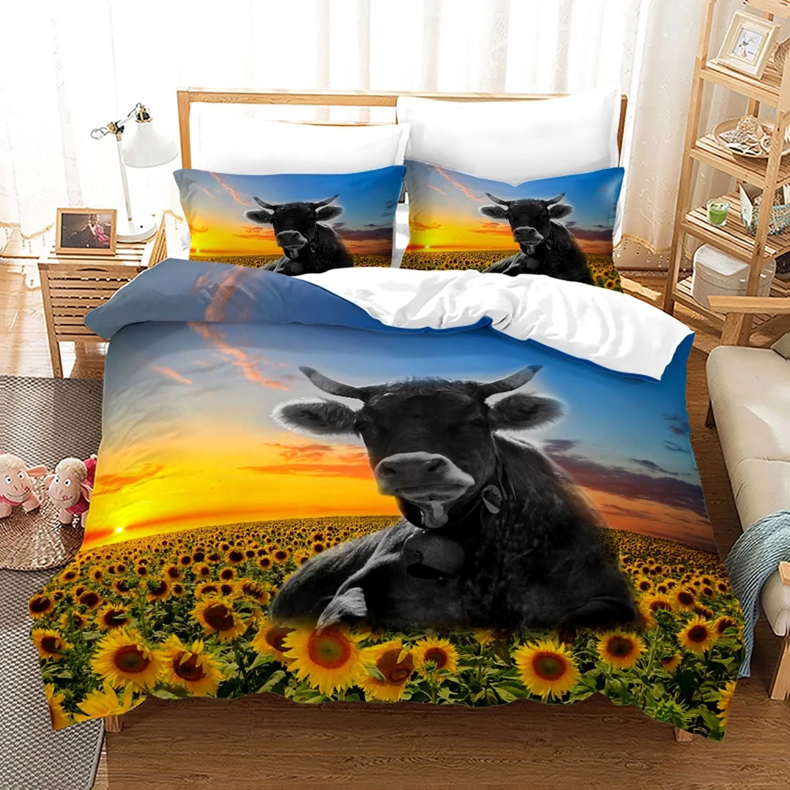 

Bedding Set Animal Highland Cattle Quilt Cover Twin Full Queen King Size With Pillowcases Bed Set Aldult Kid Bedroom Decor Gift