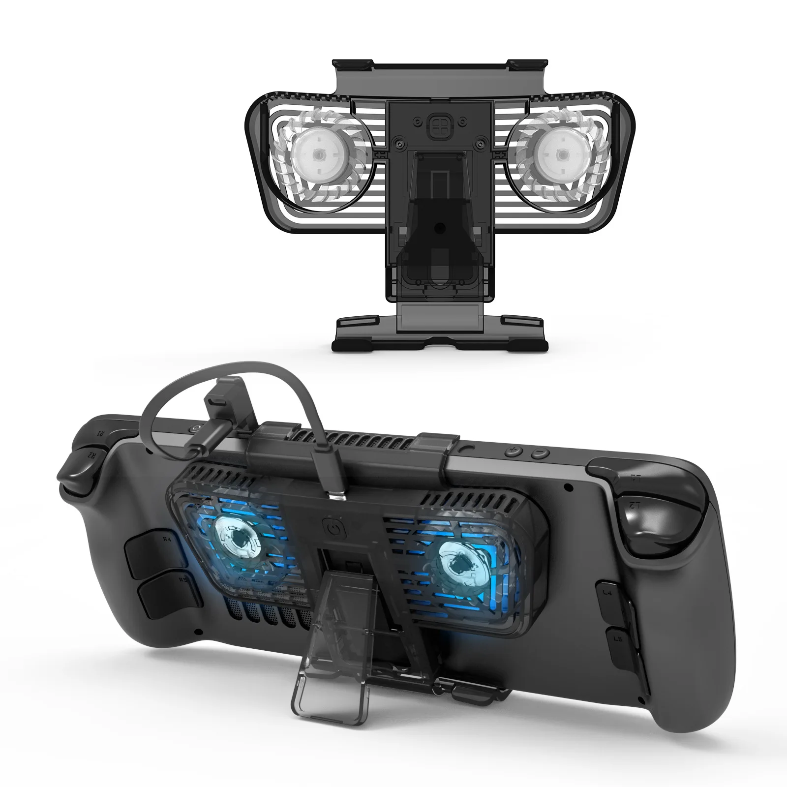 RGB Cooling Fan with Kickstand For Steam Deck Cooling fan with bracket compatible with Switch/oled host with dual typec Adapter 
RGB Cooling Fan with Kickstand For Steam Deck Cooling fan with bracket compatible with Switch/oled host with dual typec Adapter