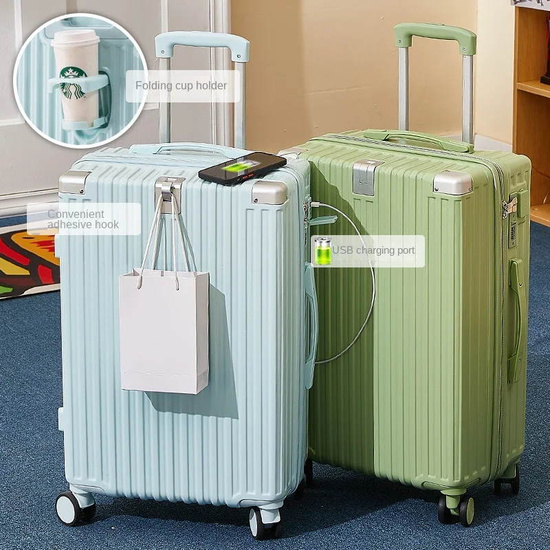 

Suitcase USB Charging Cup Holder Suitcases Travel Password Trolley Case Rolling Luggage Spinner Wheels Cabin Carry on Travel Bag