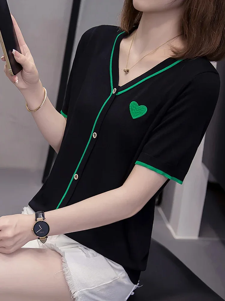 Plus Size Elegant Sweater Women Knit T-shirt Pullovers 2024 Summer V-neck Short Sleeve Stylish Fashion Chic Ladies Tees Tops
Plus Size Elegant Sweater Women Knit T-shirt Pullovers 2024 Summer V-neck Short Sleeve Stylish Fashion Chic Ladies Tees Tops