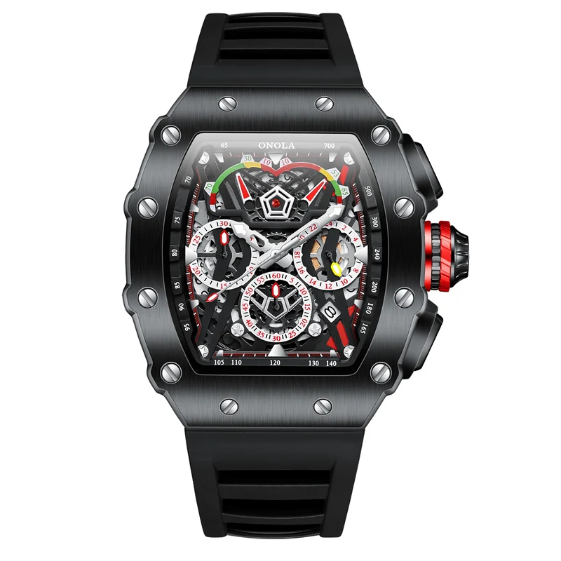 

Dropshippng Quartz Men Watch Top Brand Tonneau Stainless Steel Shell Sport Wristwatch Fashion Black Silicone Type Mille Clock F1