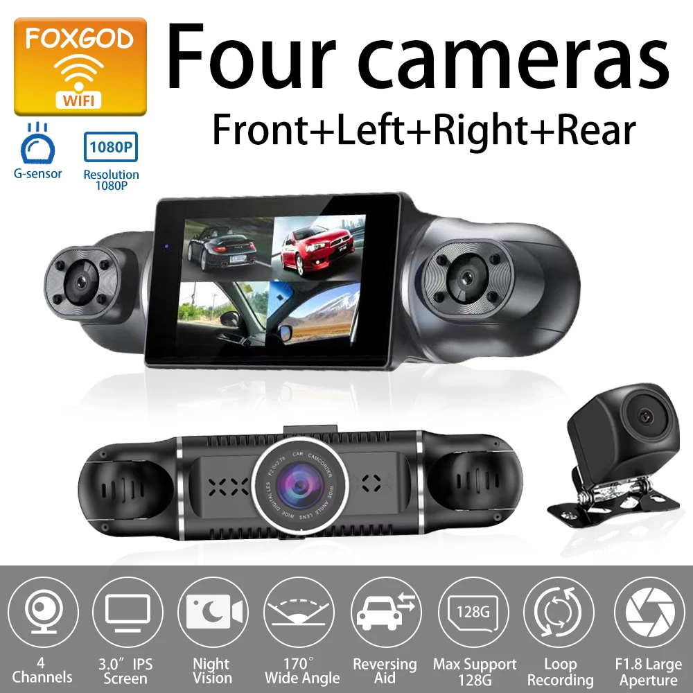 Dash Cam 4CH HD 4*1080P Car DVR 24H Parking Monitor Video Recorder Night Vision WiFi Built-in GPS Black Box Loop Recording
Dash Cam 4CH HD 4*1080P Car DVR 24H Parking Monitor Video Recorder Night Vision WiFi Built-in GPS Black Box Loop Recording