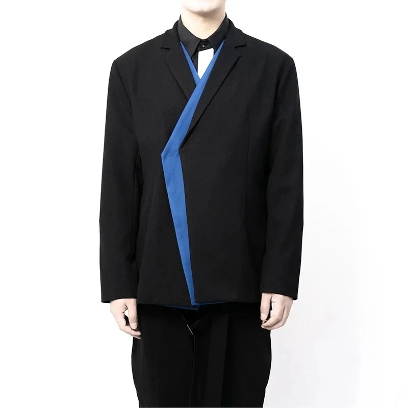 

Мужской повседневный костюм, оригинальное простое синее двурядное Свободное пальто, модное мужское пальто