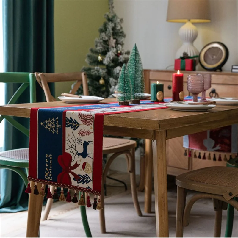 

Christmas Decoration Table Runner Christmas Deer Santa Claus Table Cloth Christmas Tea Table TV Cabinet Jacquard Table Cloth