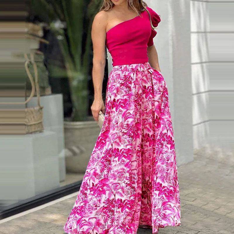 Summer Elegant Women's Temperament Commuting Oblique Shoulder Top Casual Pants Set Fashion Raglan Sleeve Printed Women's Set
Summer Elegant Women's Temperament Commuting Oblique Shoulder Top Casual Pants Set Fashion Raglan Sleeve Printed Women's Set