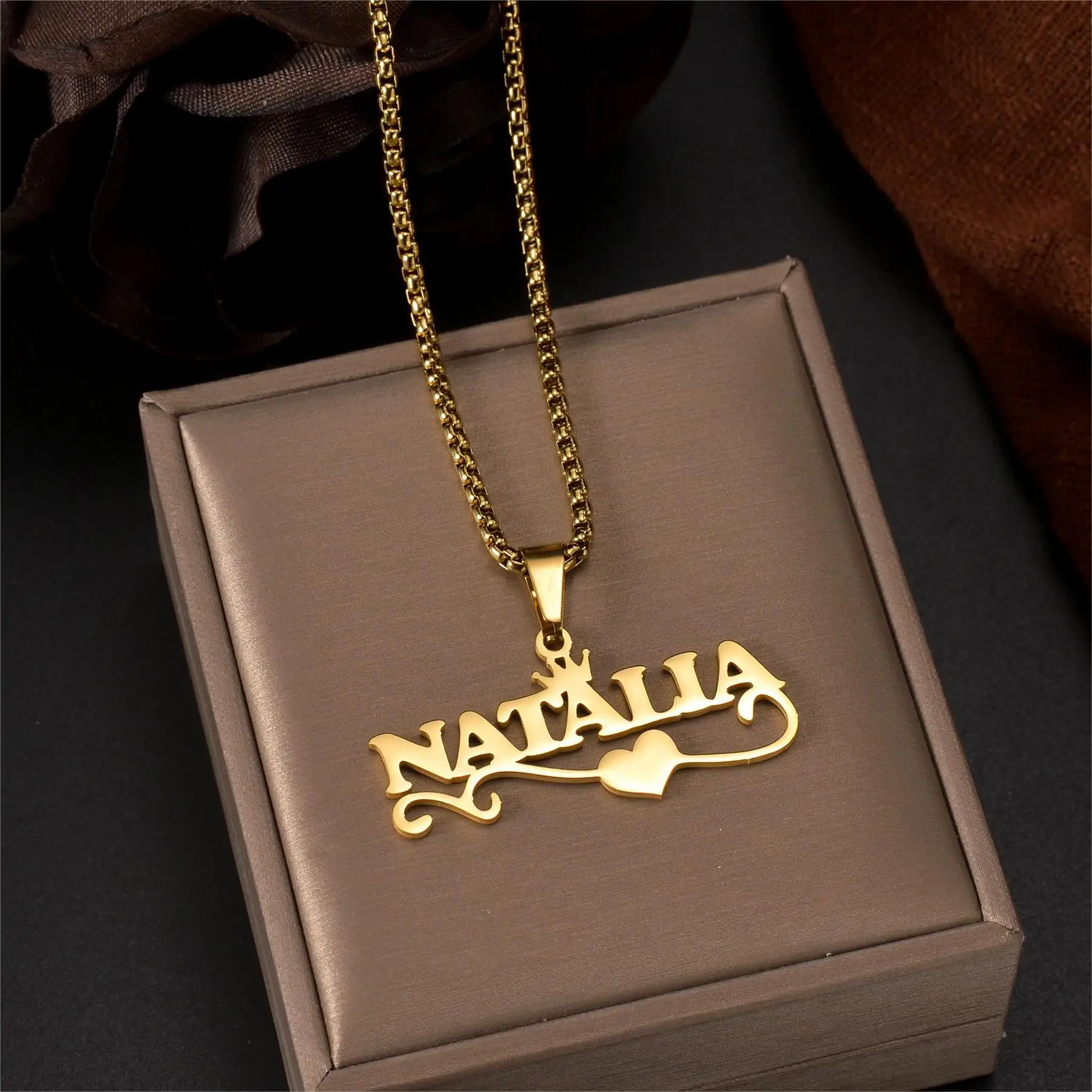 

Acheerup Personalized Custom Names Necklace for Women Men Stainless Steel Customized Crown Cuban Thick Chain Pendant Charm Gift