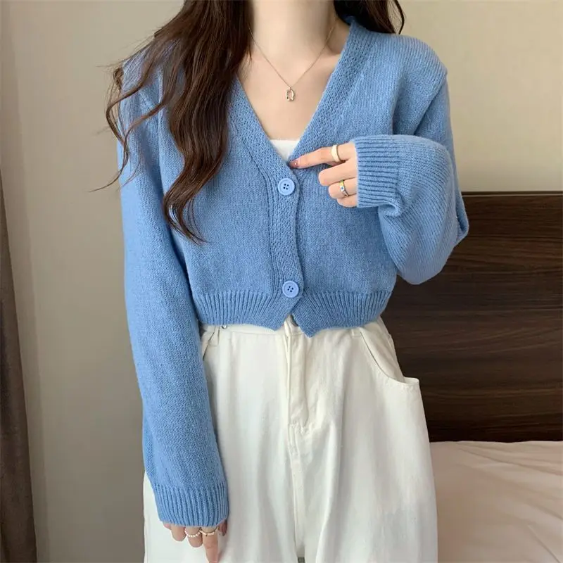 Crop Cardigan Women Slim Autumn Girlish All-match Ulzzang Tender V-neck Casual Outwear Aesthetic Classic Students Chic Clothing Crop Cardigan Women Slim Autumn Girlish All-match Ulzzang Tender V-neck Casual Outwear Aesthetic Classic Students Chic Clothing