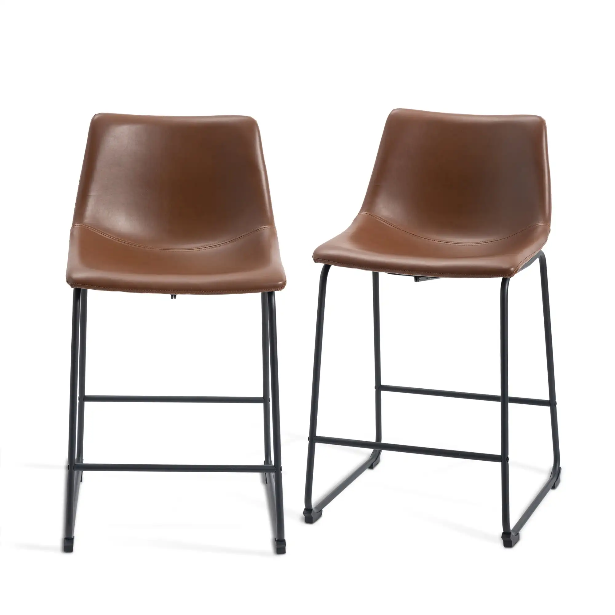 

24" Counter Height Bar Stools Kitchen PU Leather Barstool Walnut Set of 2 Dining Chairs