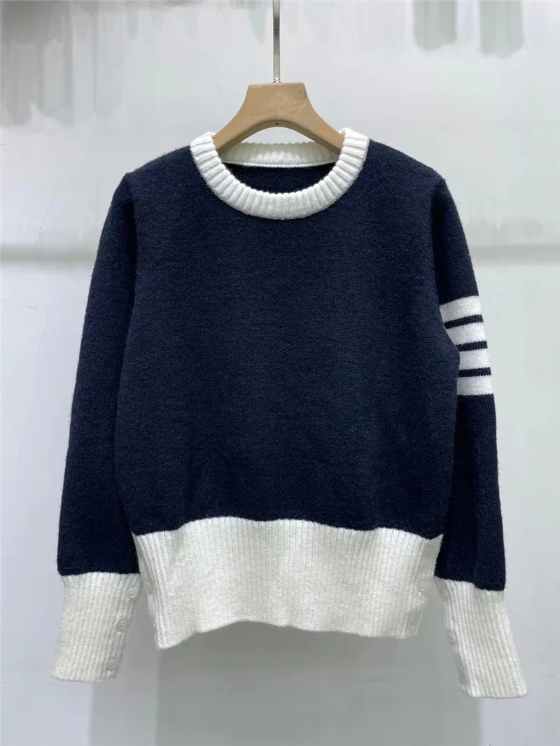 

Striped Knit Pullovers For Women, Preppy Casual Long Sleeve Knitwear Sweater, Trend Jumpers, traf 여성 반팔 니트 معاطف