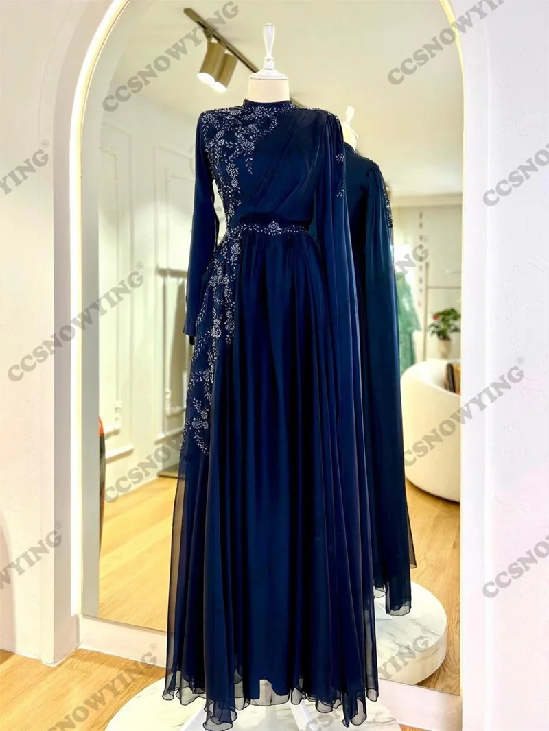 Chiffon Appliques Hijab Muslim Evening Gown High Neck Long Sleeve Islamic Formal Party Dresses Women Arabic Robe De Soiree
Chiffon Appliques Hijab Muslim Evening Gown High Neck Long Sleeve Islamic Formal Party Dresses Women Arabic Robe De Soiree