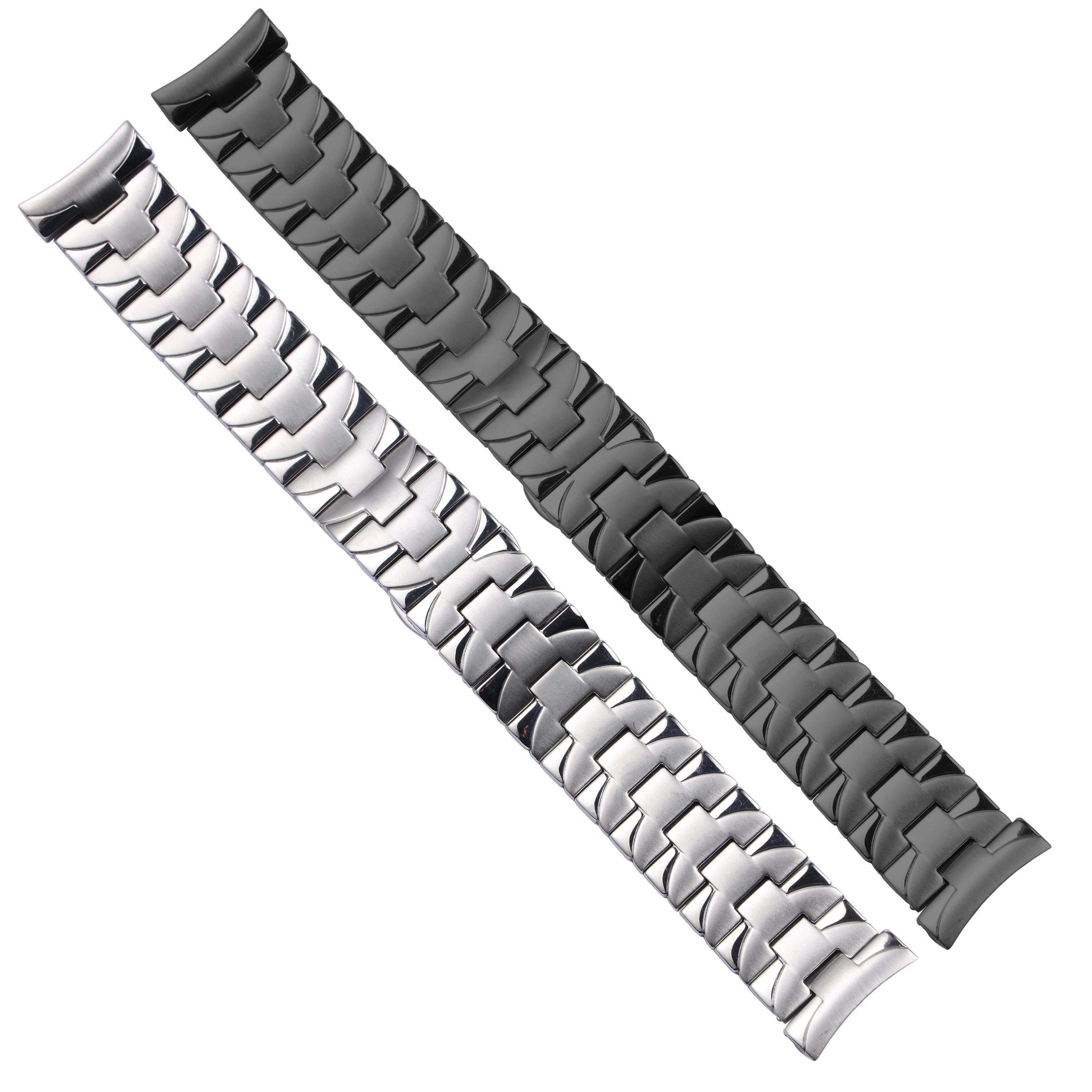 

high quality 22 24mm matte silver black solid stainless steel watchband for Panerai Pam deployment clasp curve end bracelet