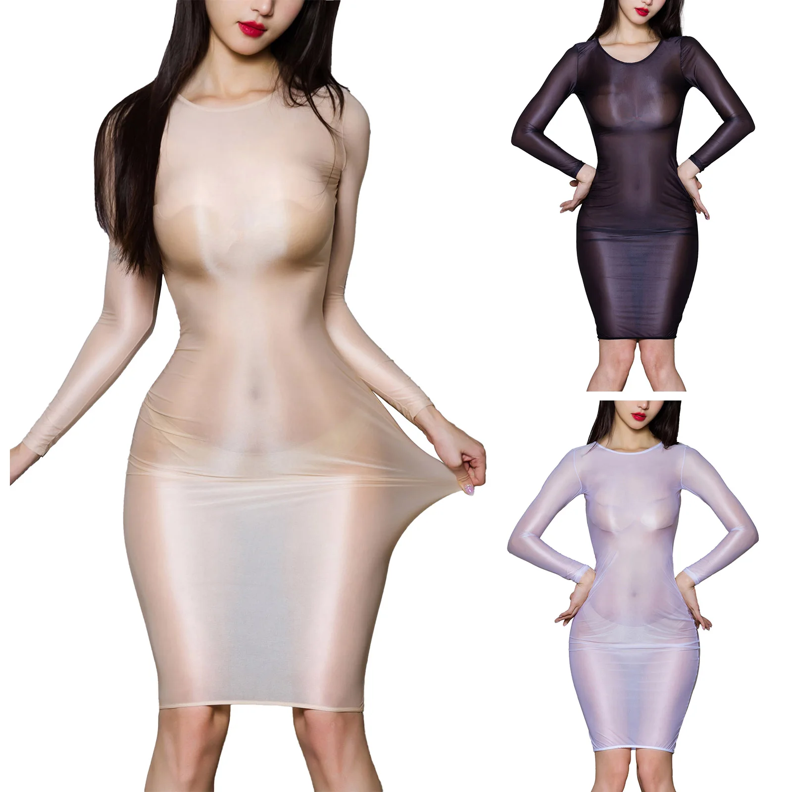 Women Sheer See-Through Bodycon Dress Glossy Long Sleeve High Stretch Skinny Mini Dress Tempting Lingerie Club Rave Party Wear
Women Sheer See-Through Bodycon Dress Glossy Long Sleeve High Stretch Skinny Mini Dress Tempting Lingerie Club Rave Party Wear