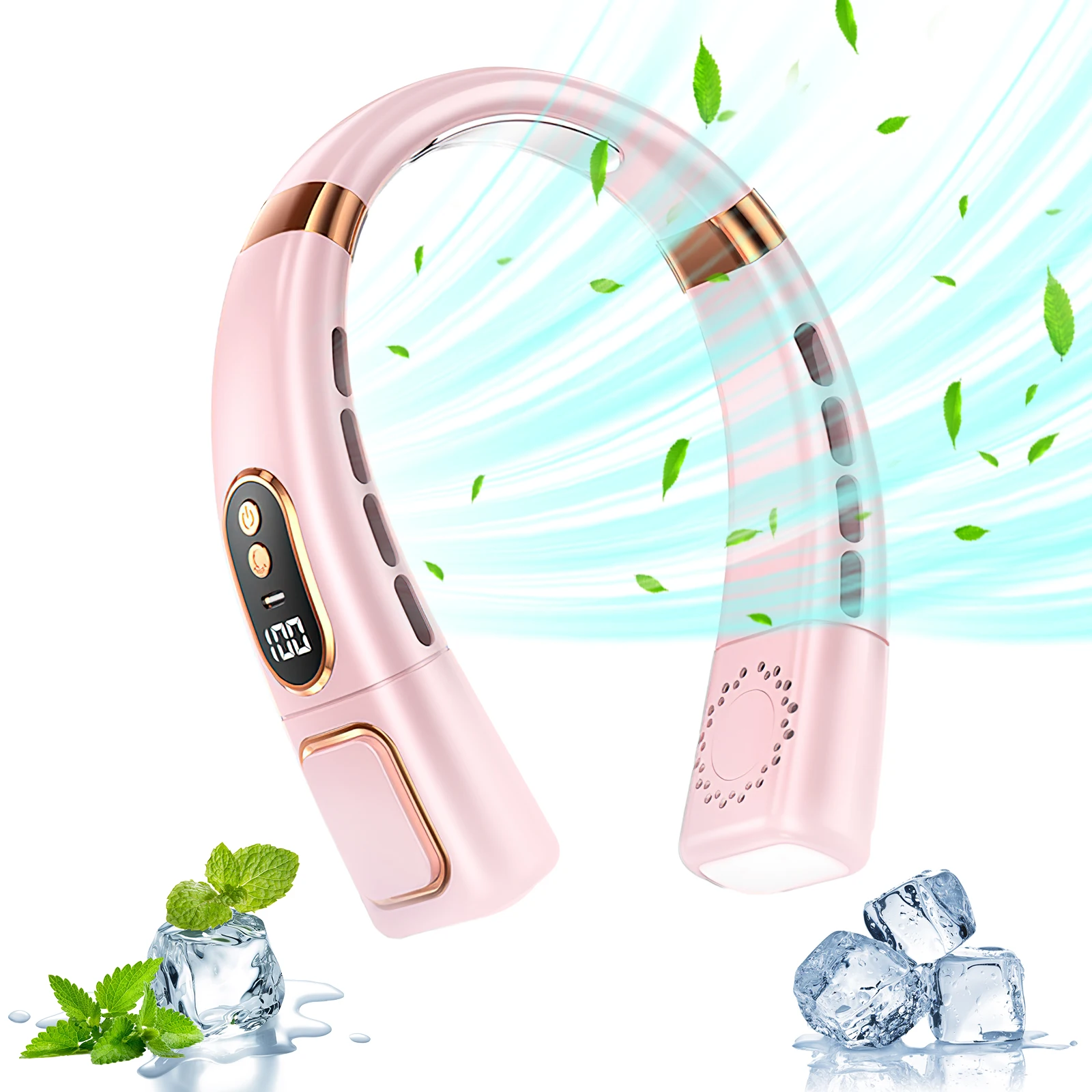 Hanging Neckfan Ice magnet cooling Portable Neck Fan Type-C Mute Multifunctional Leafless Electric Fan with Light 7 Mallzona Hanging Neckfan Ice magnet cooling Portable Neck Fan Type-C Mute Multifunctional Leafless Electric Fan with Light Mallzona