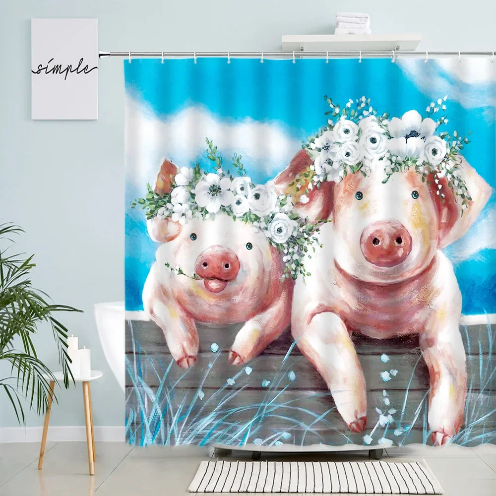 Funny Pig Shower Curtains Cute Animal White Flowers Fence Creative Oil Painting Art Bath Curtain Waterproof Bathroom Decor Hooks
Funny Pig Shower Curtains Cute Animal White Flowers Fence Creative Oil Painting Art Bath Curtain Waterproof Bathroom Decor Hooks