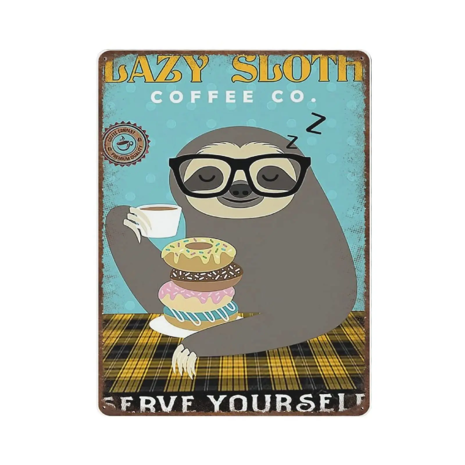 

Vintage Thick Metal Tin Sign-Lazy Sloth Coffee Serve Yourself Tin Sign -Novelty Posters，Home Decor Wall Art，Funny Signs for Home