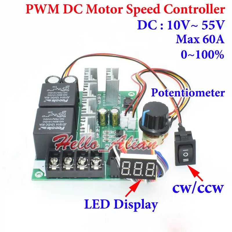 

PWM DC 10-50V Motor Speed Controller CW CCW Reversible Switch Digital LED Display 0 -100% Adjustable Drive Module Input MAX 60A