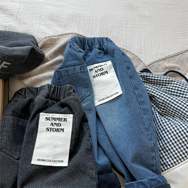 2025 Winter New Children Plus Velvet Thick Jeans Letter Print Girls Trousers Baby Boy Fleece Denim Pants Kids Warm Pants 37 Sdee56ea005fc48c0a0133c33f1bf4abd3