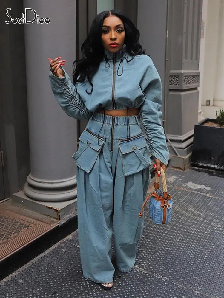 Soefdioo Denim Women's Set Long Sleeve Cardigan Jackets+Pockets Wide Leg Pants 2024 Spring Street Matched Two Piece Sets Outfits
Soefdioo Denim Women's Set Long Sleeve Cardigan Jackets+Pockets Wide Leg Pants 2024 Spring Street Matched Two Piece Sets Outfits