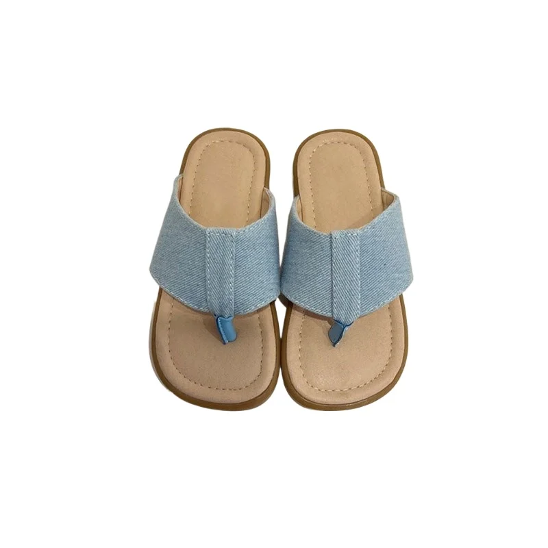 

Korean Summer Children Slippers Square Toe Girl Flip Flops Beach Shoes Solid Fashion Kids Slides Casual Flats