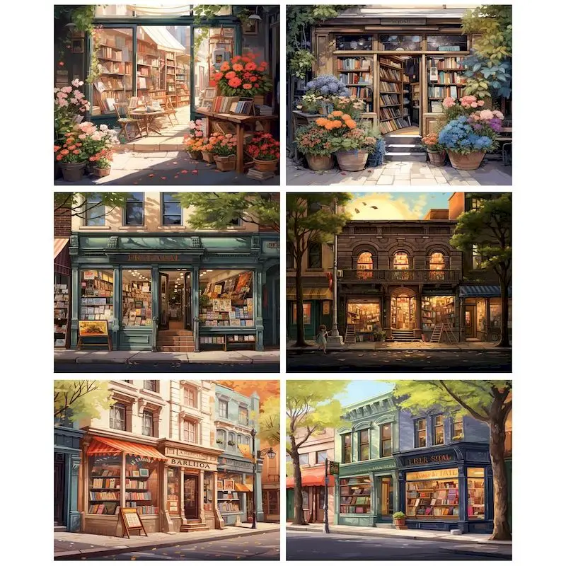 

CHENISTORY Painting By Number Bookstore Scenery DIY 40x50cm Frame Picture By Numbers Wall Art Acrylic On Canvas Home Decor