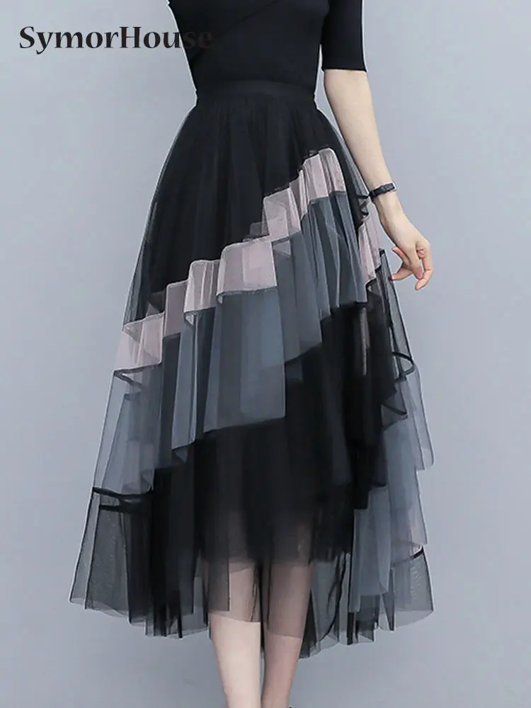 Spring Summer Autumn Fashion Patchwork Tulle Long Skirt Women Elegant High Street Mesh High Waist Pleated Midi Skirt Female
Spring Summer Autumn Fashion Patchwork Tulle Long Skirt Women Elegant High Street Mesh High Waist Pleated Midi Skirt Female