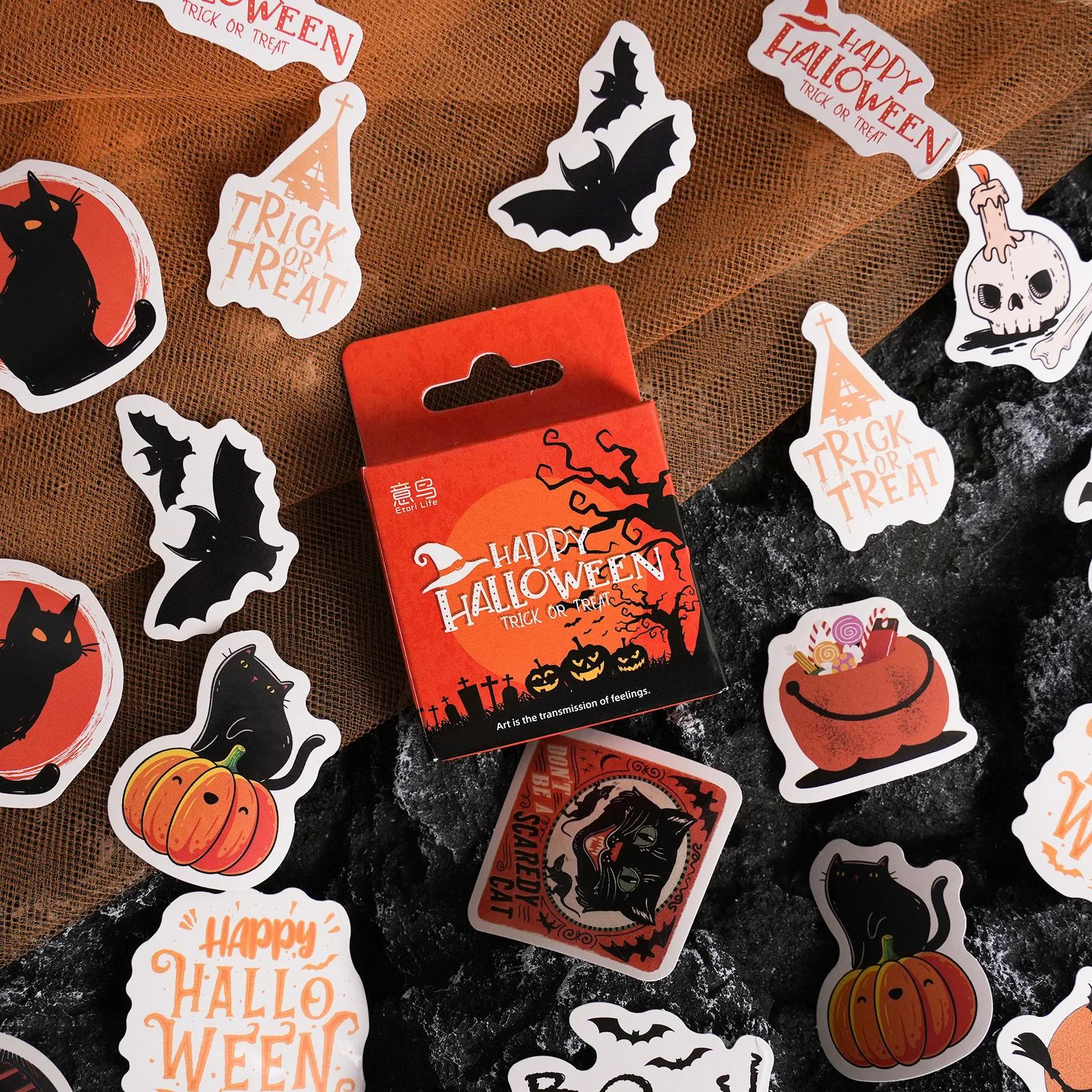 

46Pcs Happy Halloween Boxed Stickers Decorative Scrapbooking Retro Label Diy Diary Album Phone Journal Planner